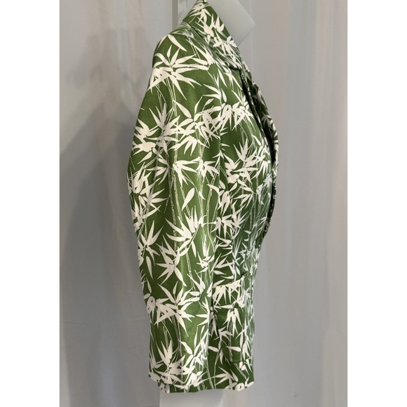 Jones & Co Stretch Single Button Blazer Green White Bamboo Print Size 6P NWT - Picture 3 of 14